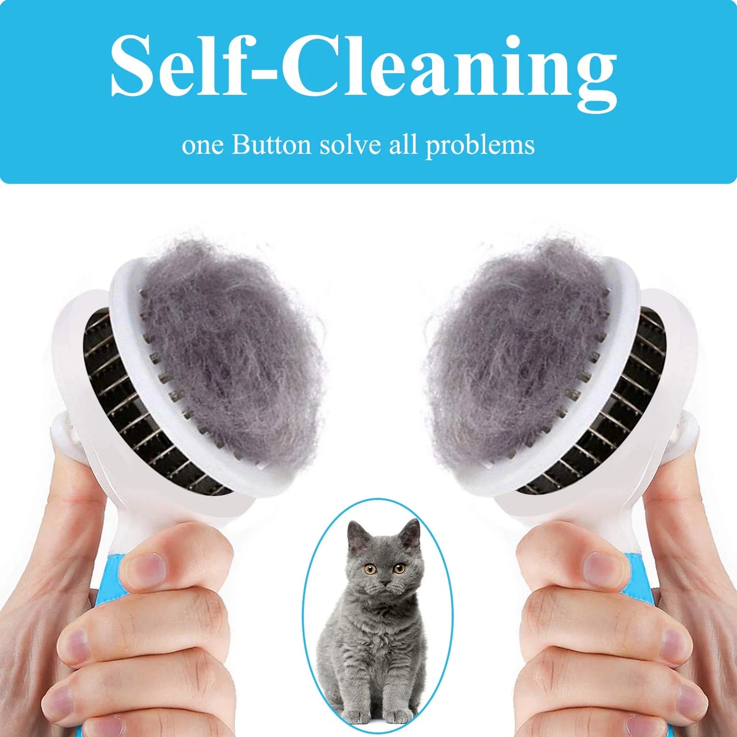 Self-Cleaning Deshedding Tool for Cats and Dogs - Effective Undercoat, Mat, Knot, and Flake Removal for All Hair Lengths