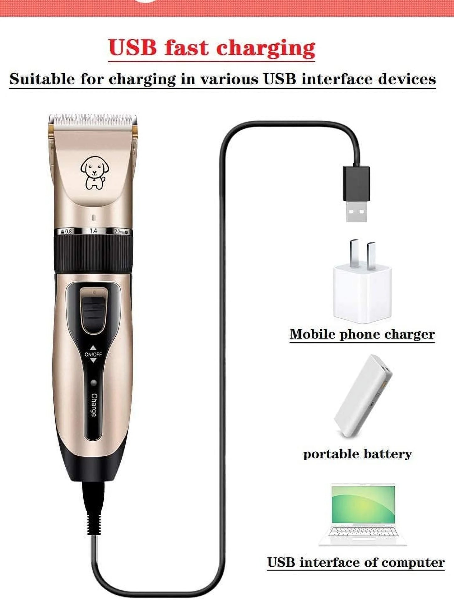 Rechargeable Cordless Pet Grooming Clippers with Low Noise Technology and Scissor Comb for Dogs and Cats