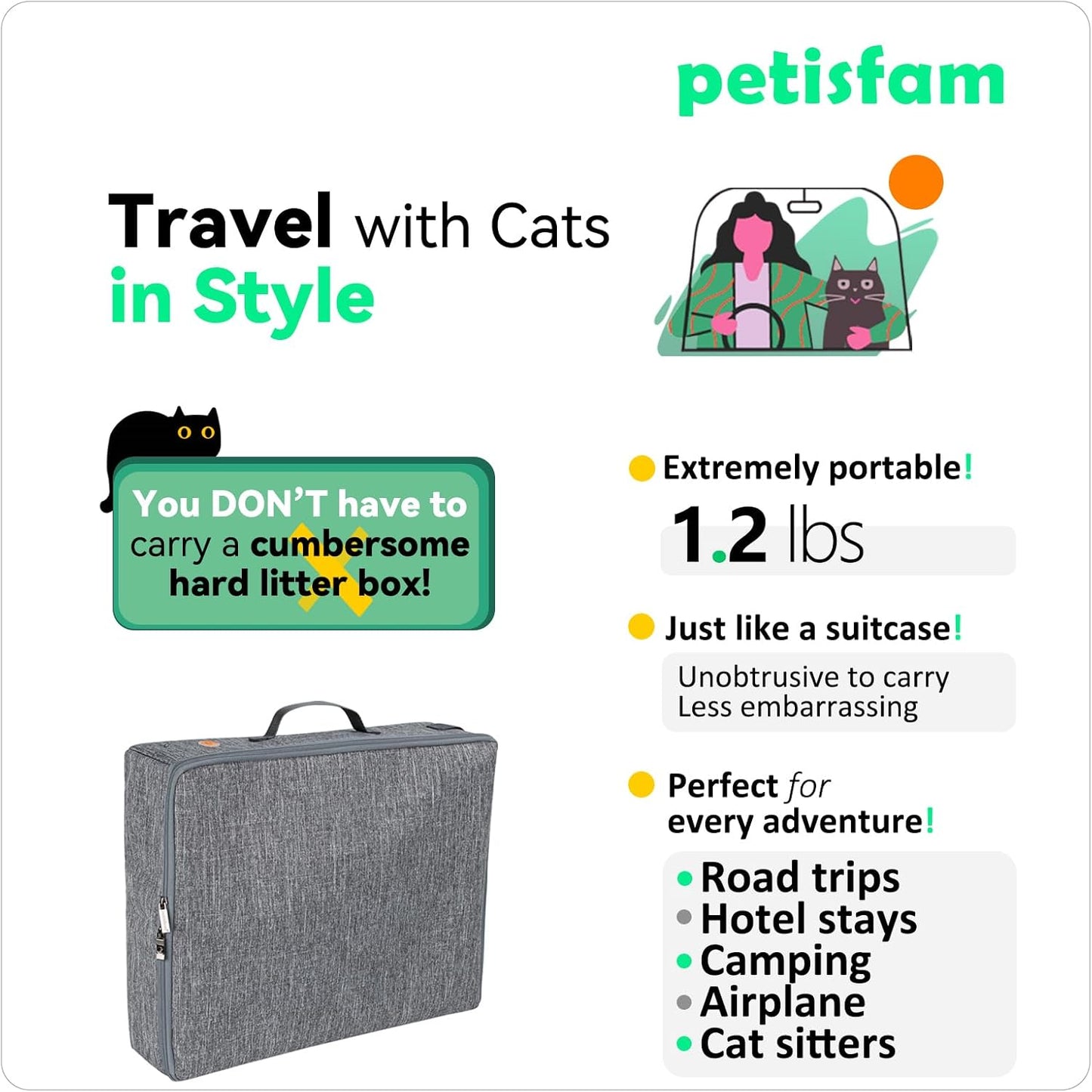Portable Cat Travel Litter Box - Leak-Proof, Odor-Free, and Convenient for Road Trips and Travel by Car or Airplane