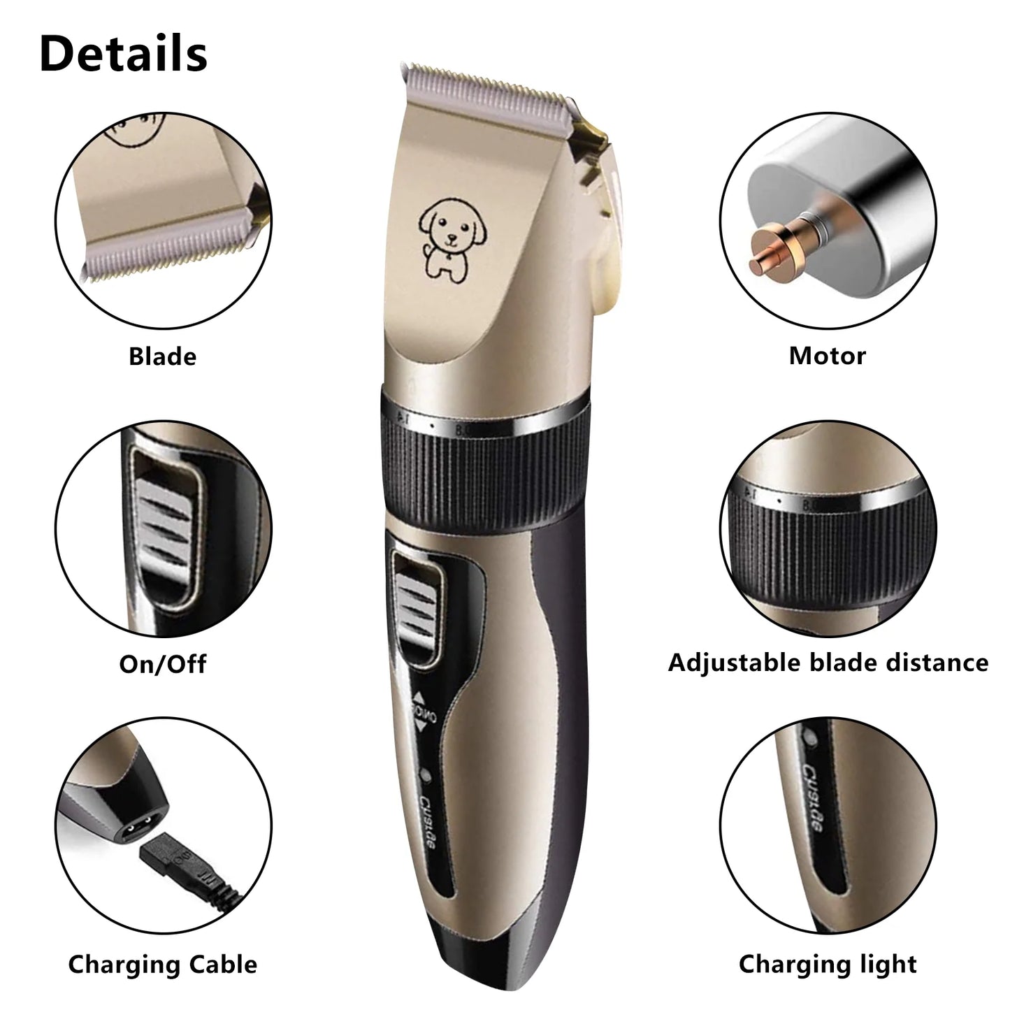 Rechargeable Cordless Pet Grooming Clippers with Low Noise Technology and Scissor Comb for Dogs and Cats