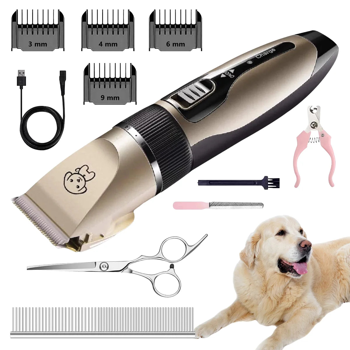 Rechargeable Cordless Pet Grooming Clippers with Low Noise Technology and Scissor Comb for Dogs and Cats