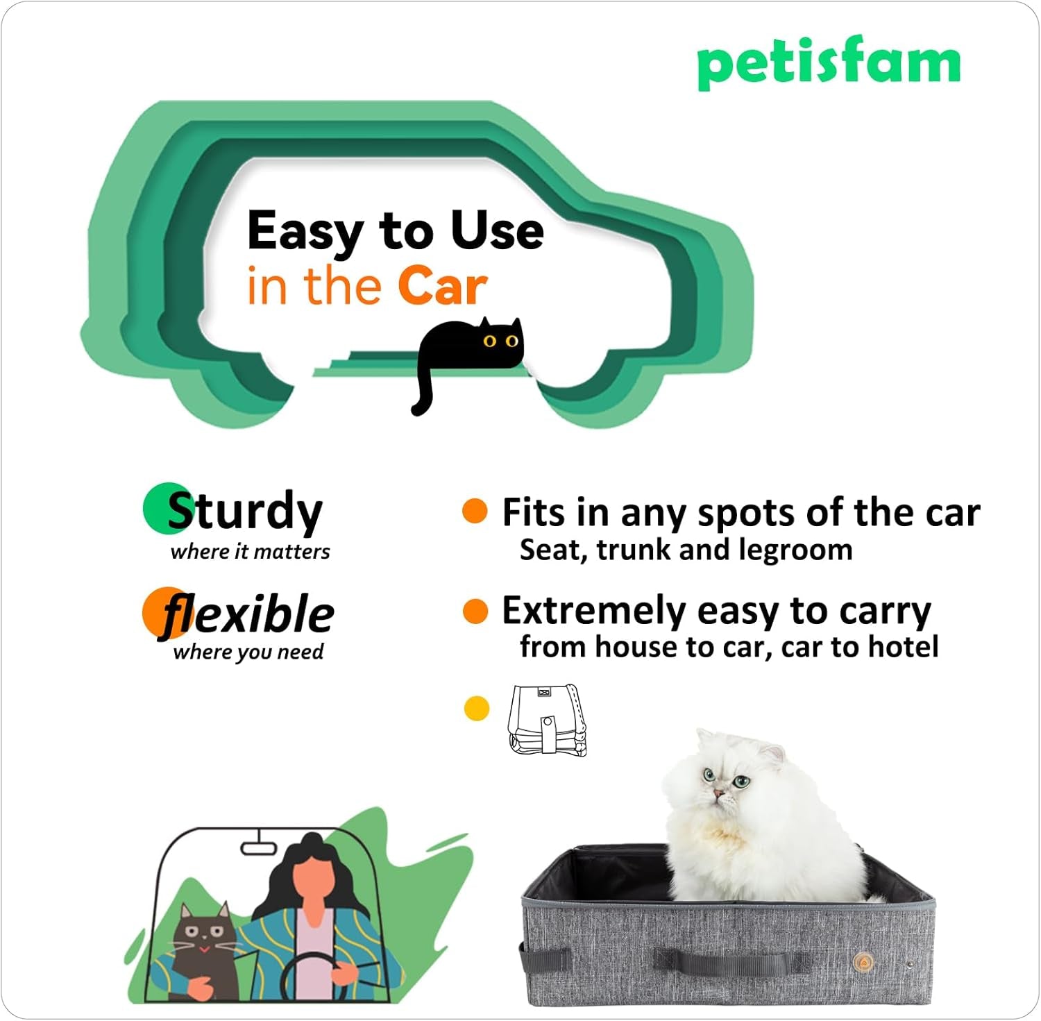 Portable Cat Travel Litter Box - Leak-Proof, Odor-Free, and Convenient for Road Trips and Travel by Car or Airplane