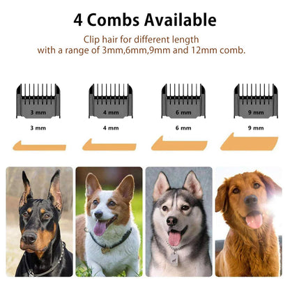 Rechargeable Cordless Pet Grooming Clippers with Low Noise Technology and Scissor Comb for Dogs and Cats