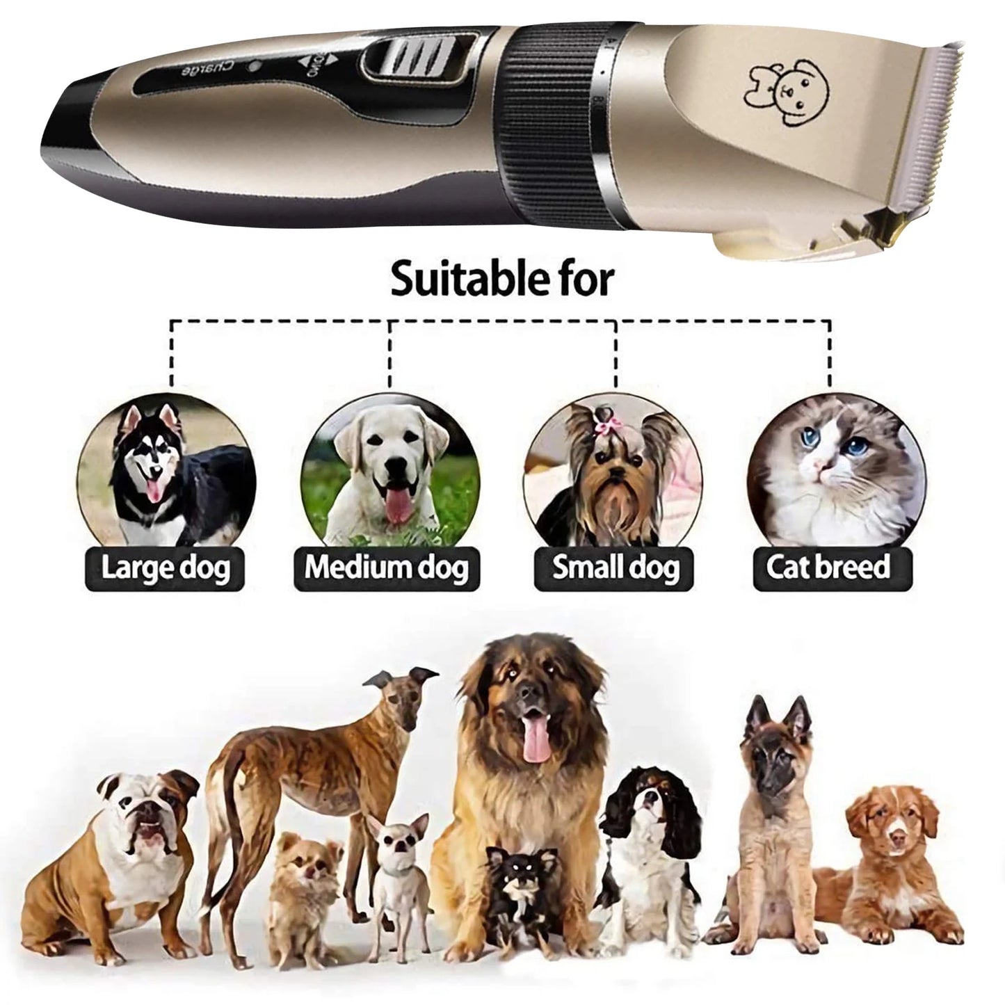 Rechargeable Cordless Pet Grooming Clippers with Low Noise Technology and Scissor Comb for Dogs and Cats